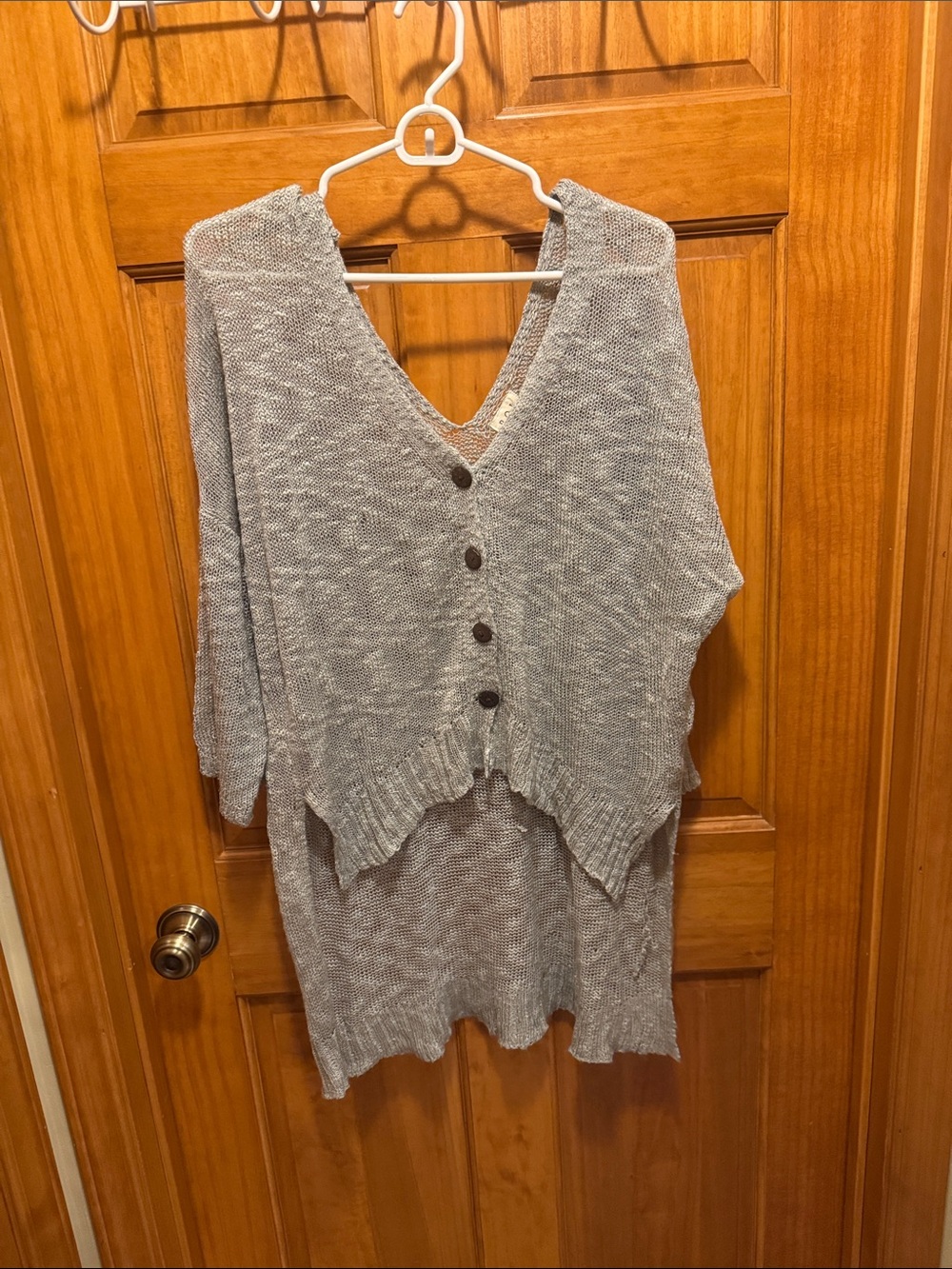 POL Light Gray V-Neck Button-Front Knit Cardigan